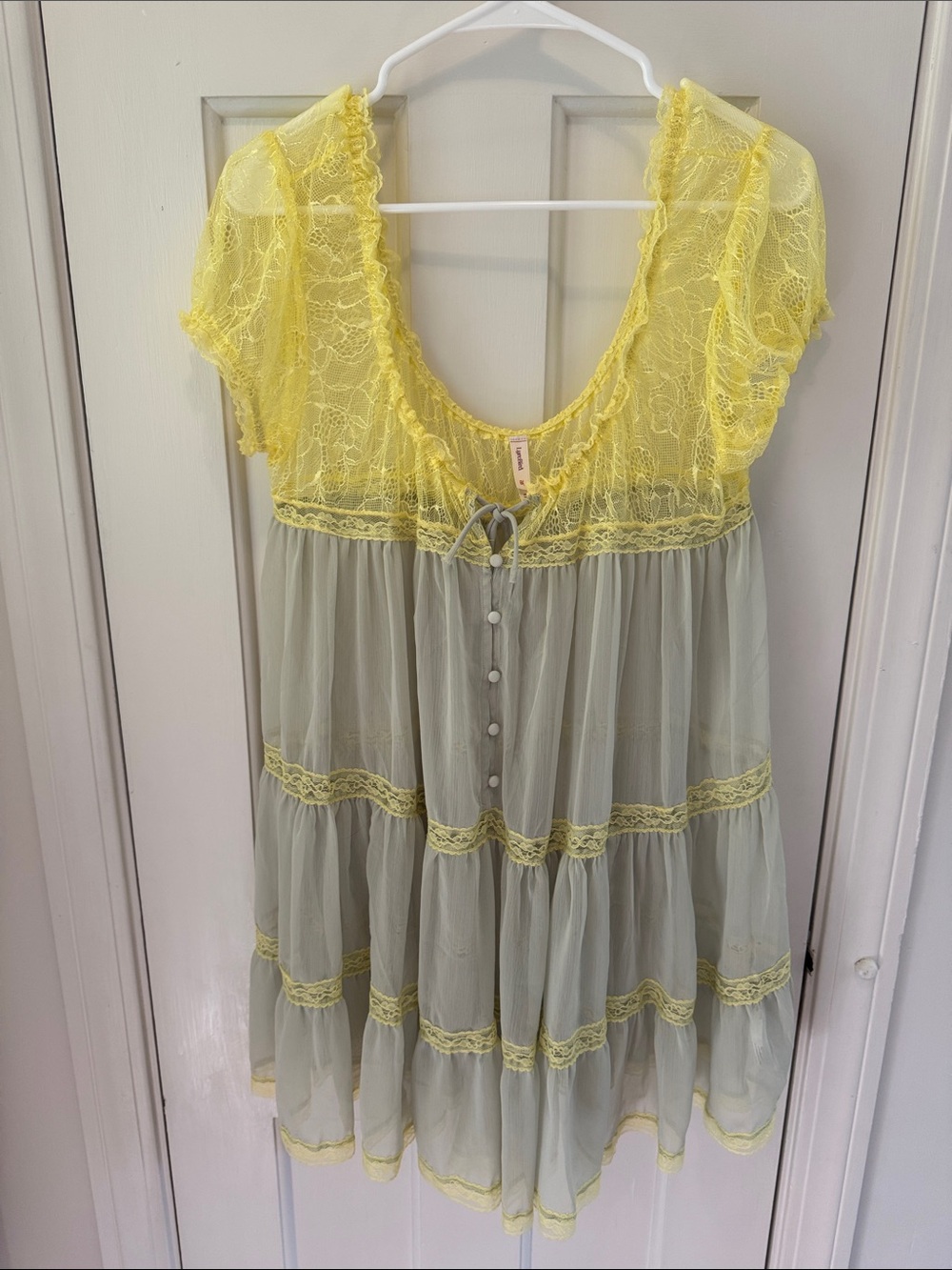 Anthropologie Lyrebird Yellow Lace & Sage Sheer Tiered Tunic